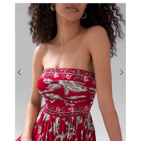 - White House Black Market Strapless Fit & Flare Dress Red Paisley Size 4 - Picture 2 of 15